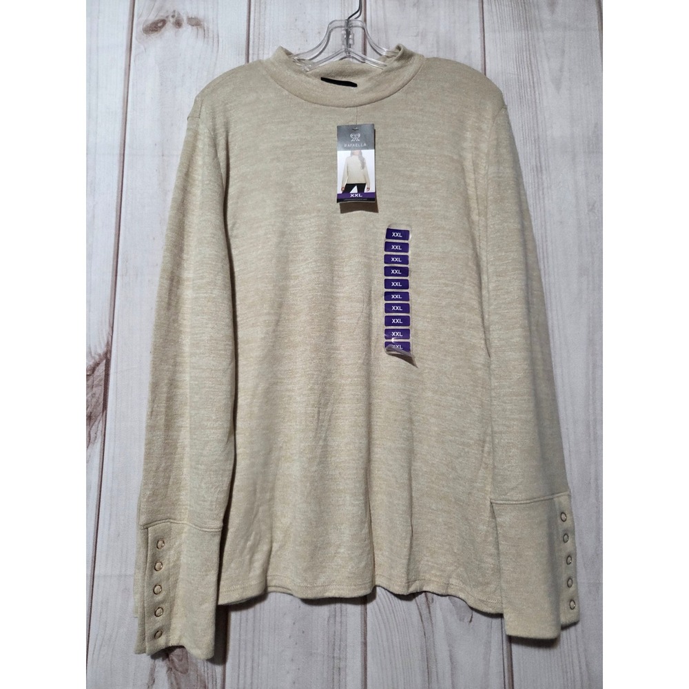 Rafaella Womens Mock Neck Button Cuff Long Sleeve Sweater Top Beige XXL NWT